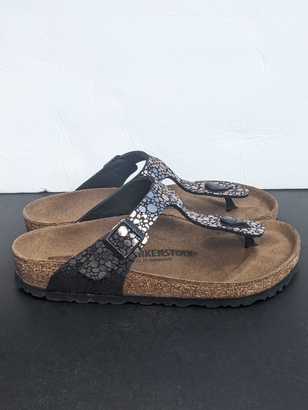 Birkenstock Black and Silver Gizeh Thong Sandals